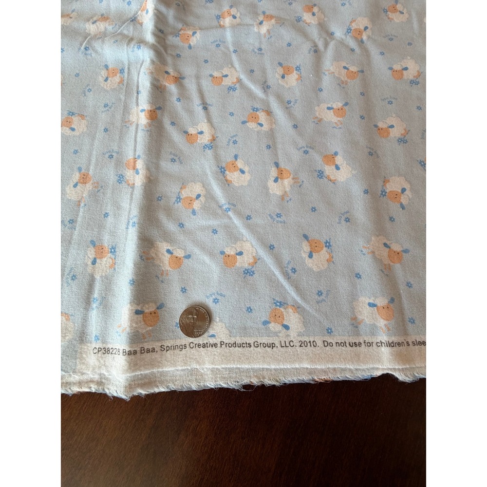 Springs Creative Baa Baa Flannel Fabric 1.4 Yards Vintage 2010 Blue Lamb Sheep